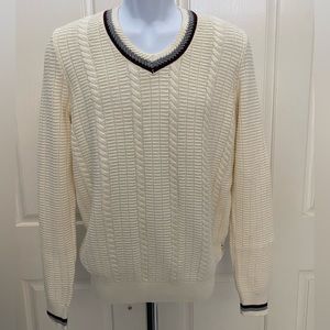 NEW wTag-Ben Sherman Ivory Knit V-neck Sweater S